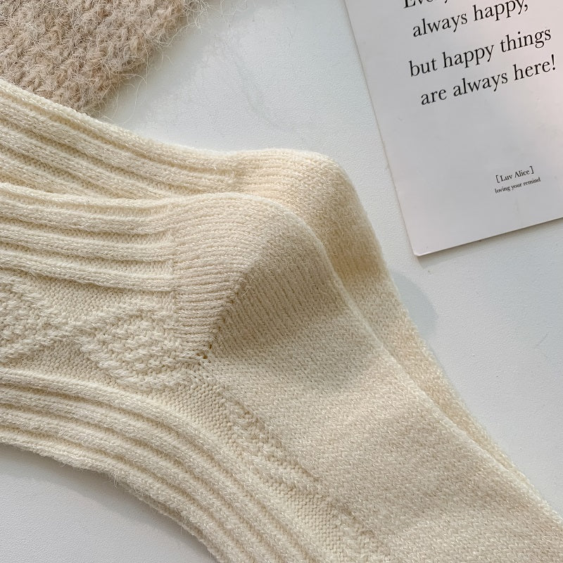 2/6 Pairs Thick & Warm Cream Color Socks, Retro Art Pattern Mid Tube Socks