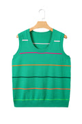 Green Stripe Round Neck Knitted Sweater Tank