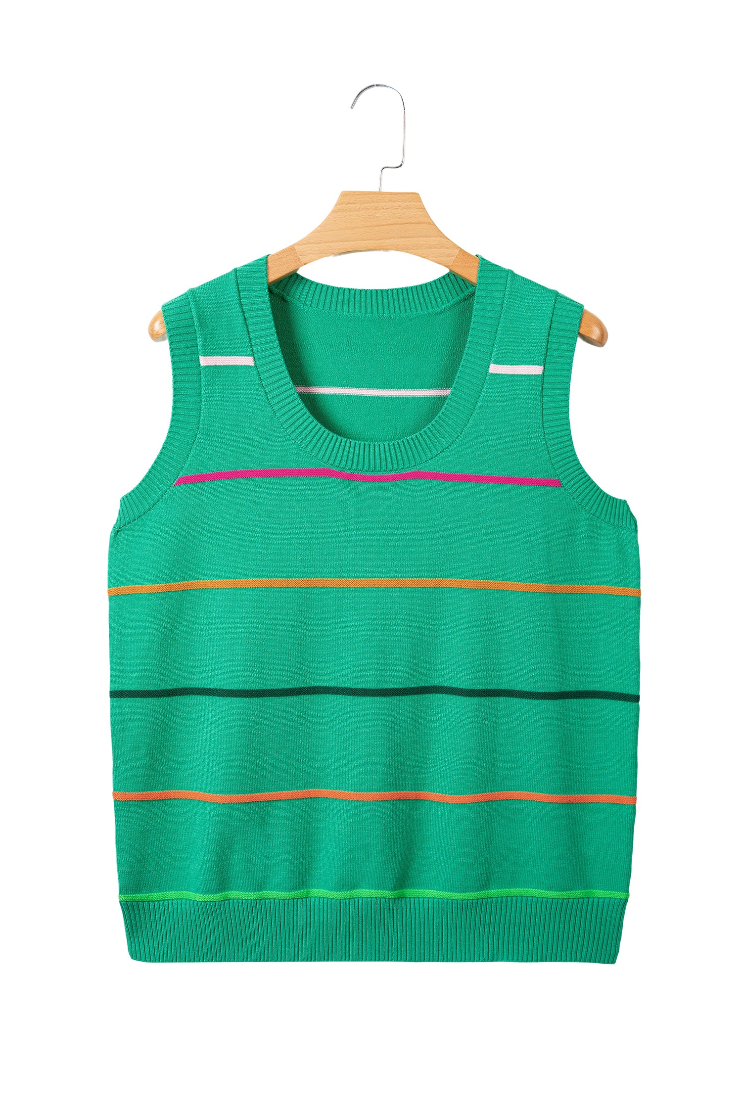 Green Stripe Round Neck Knitted Sweater Tank