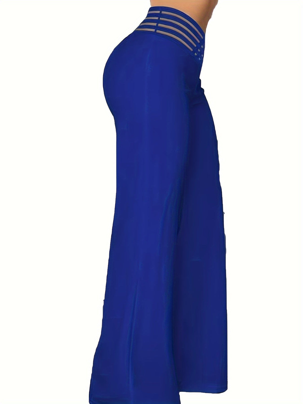 Elegant High-Waist Cross Detail Transparent Mesh Patchwork Pants