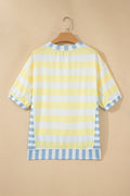 Yellow Stripe Exposed Seam Contrast Patchwork Oversized Top