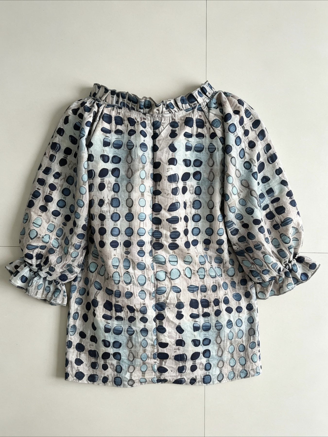 Abstract Geometric Polka Dot Printing Drawstring Fungus Edge V Neck Top