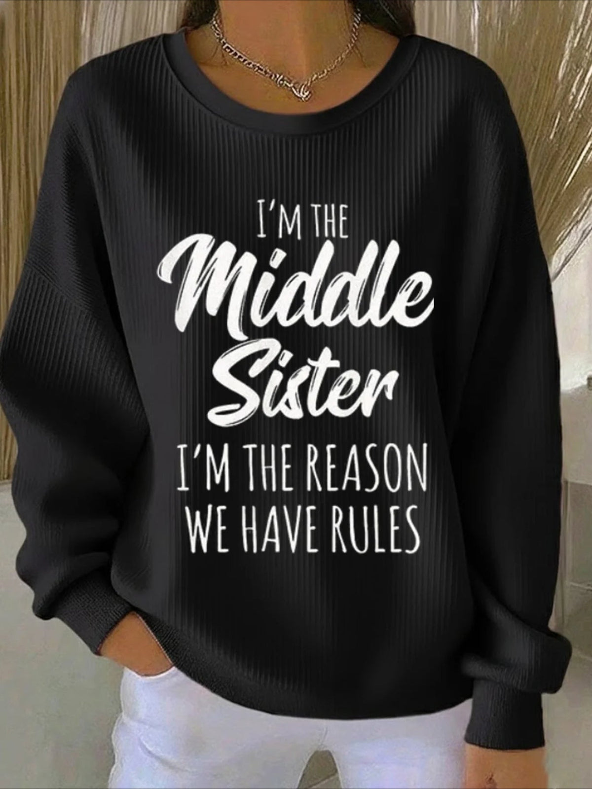 Mom Text Printing Crew Neck Floral Long Sleeve Sweater Hoodie