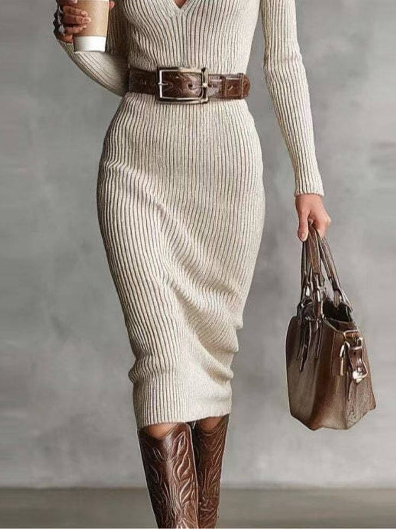 Loose Plain Simple Turtleneck Sweater Dress With No Belt