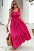 Red Plaid Square Neck Fit-and-flared Vacation Sundress