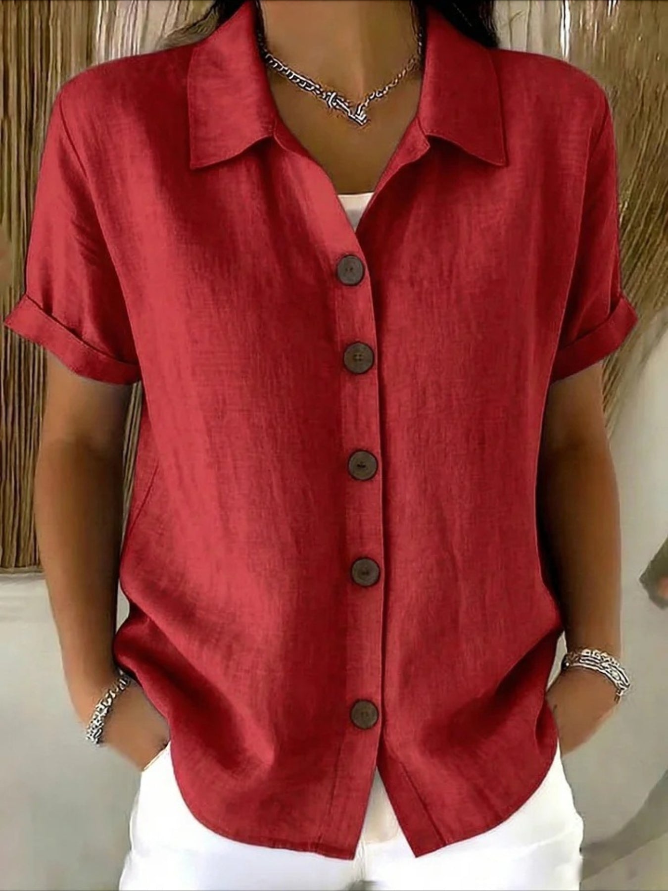 Shirt Collar Short Sleeve Plain Regular Regular Fit Shirt