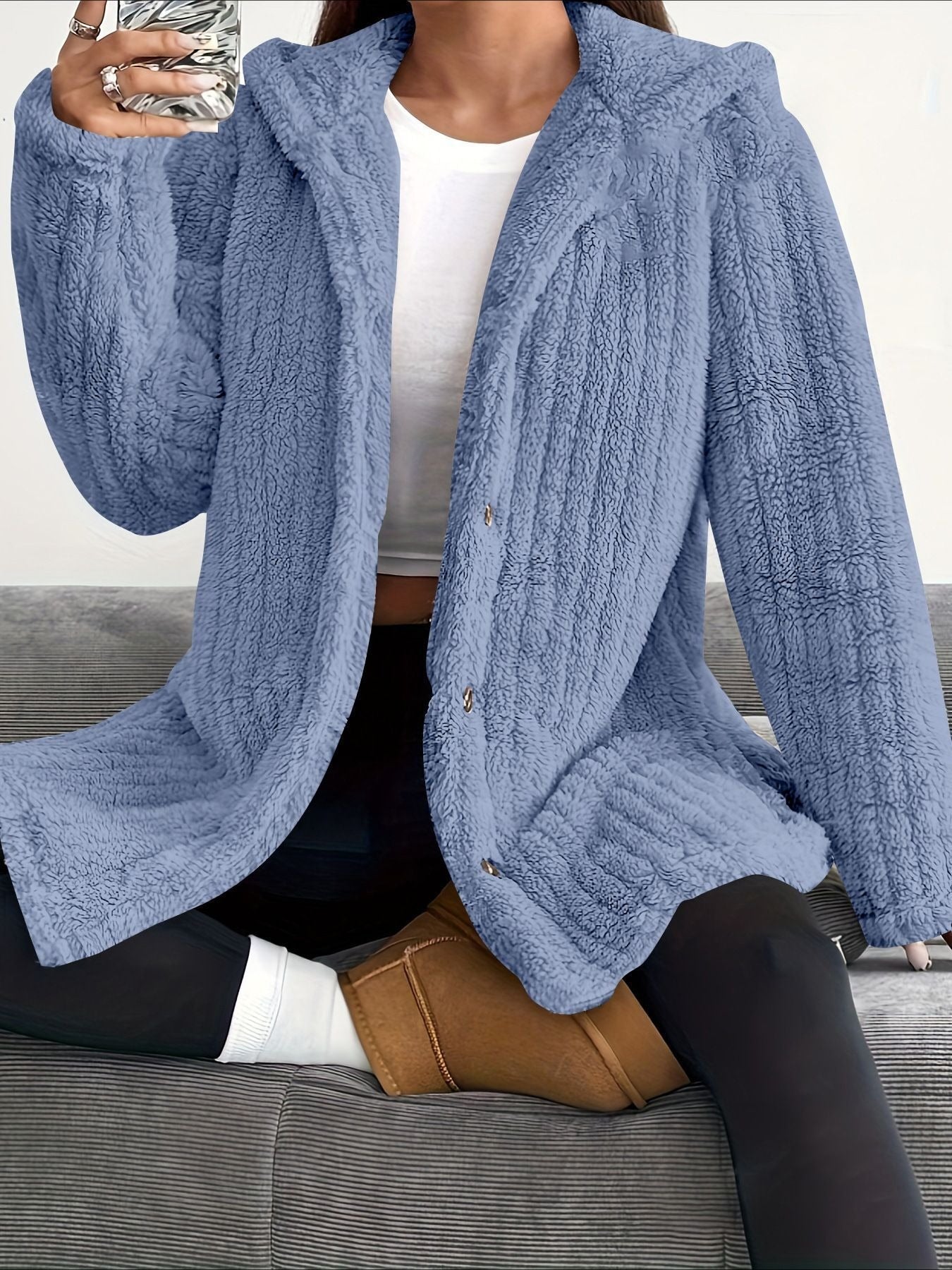 Solid Color Long Sleeve Hooded Loose Jacket