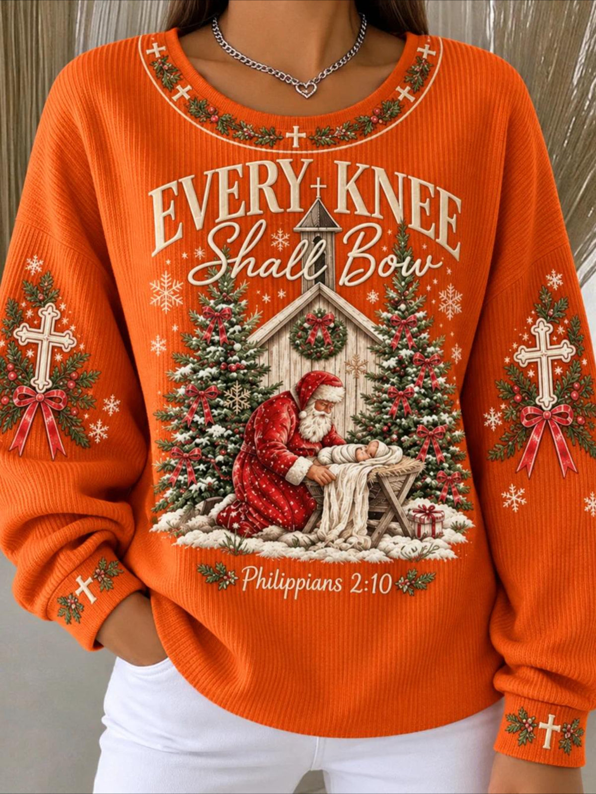 Santa Claus Casual Printing Loose Crew Neck Regular Fit Sweatshirt