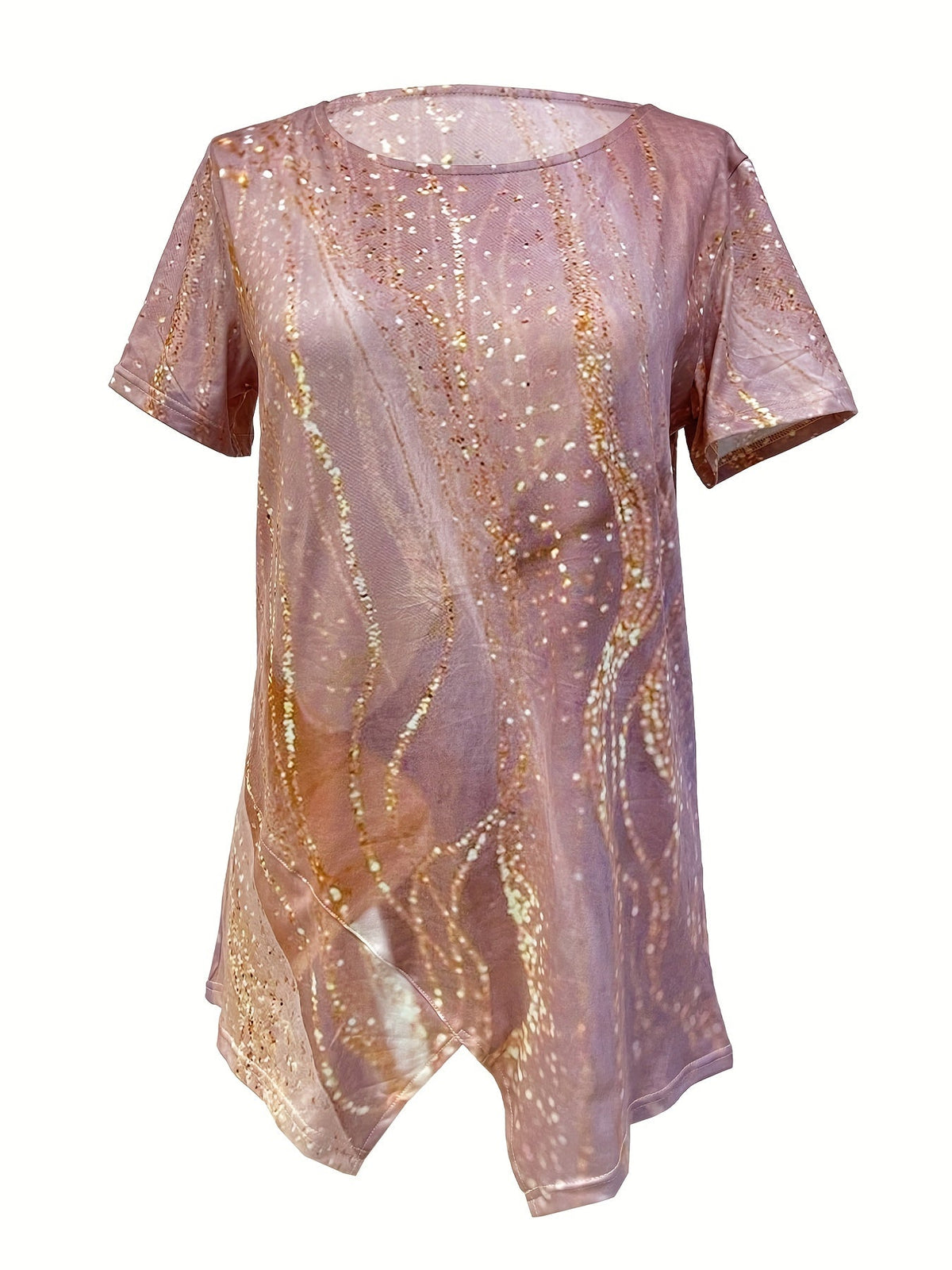 Casual T-shirt, Women's Allover Print Short Sleeve Round Neck Medium Stretch Tee