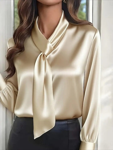 Solid Color Elegant Stylish Work Long Sleeve High Neck Regular Tops