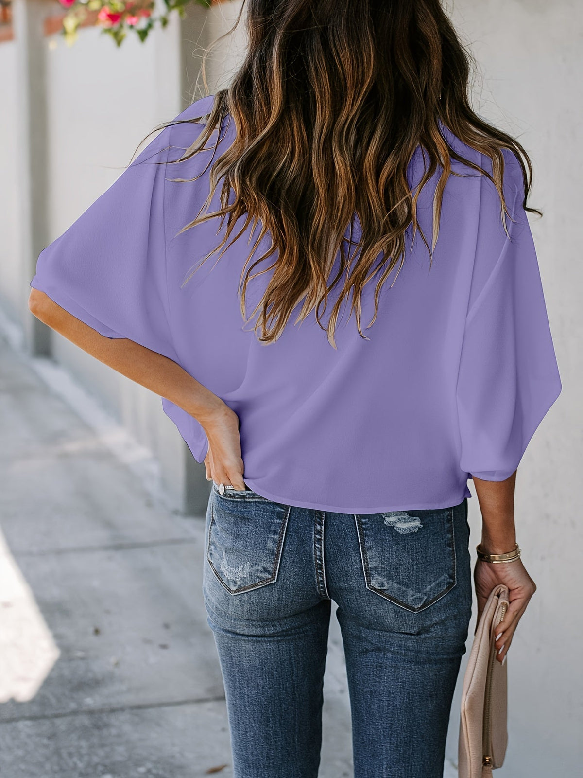 Women's Solid Cowl Neck Batwing Sleeve Blouse - Casual and Comfortable Fashion Top