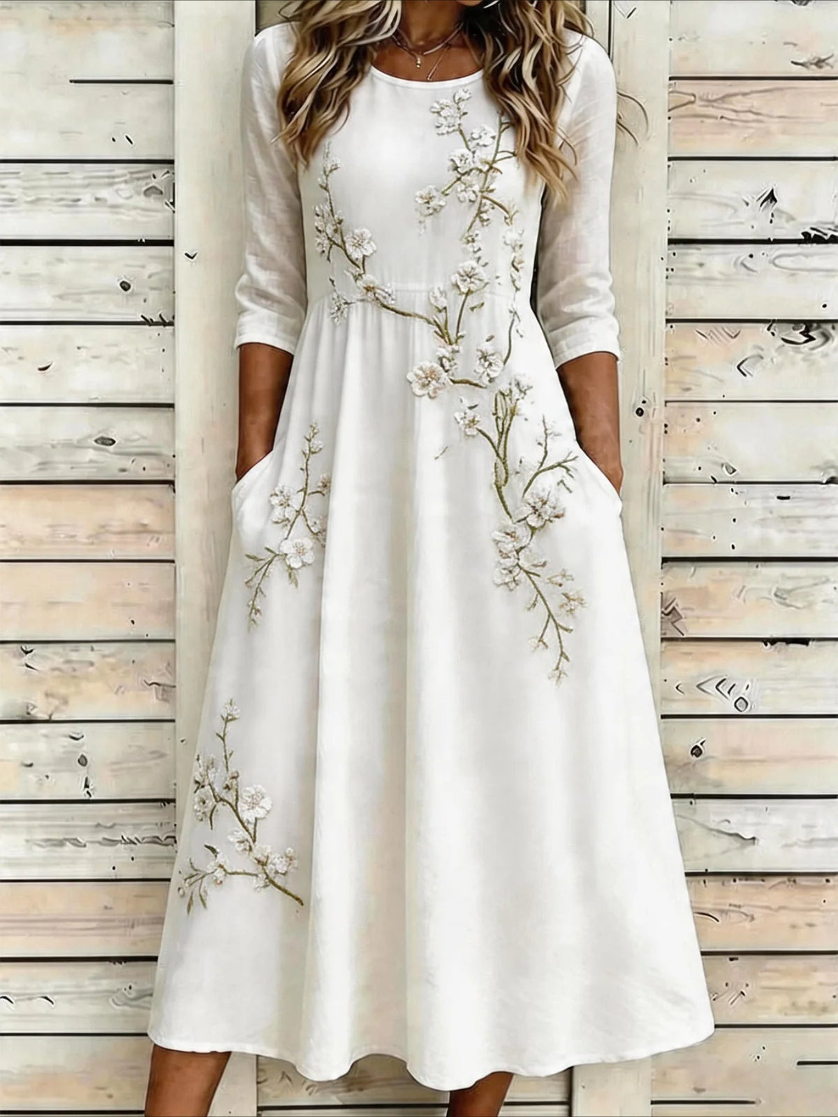 Printed Casual Round Neck Half Sleeve Mid Dress