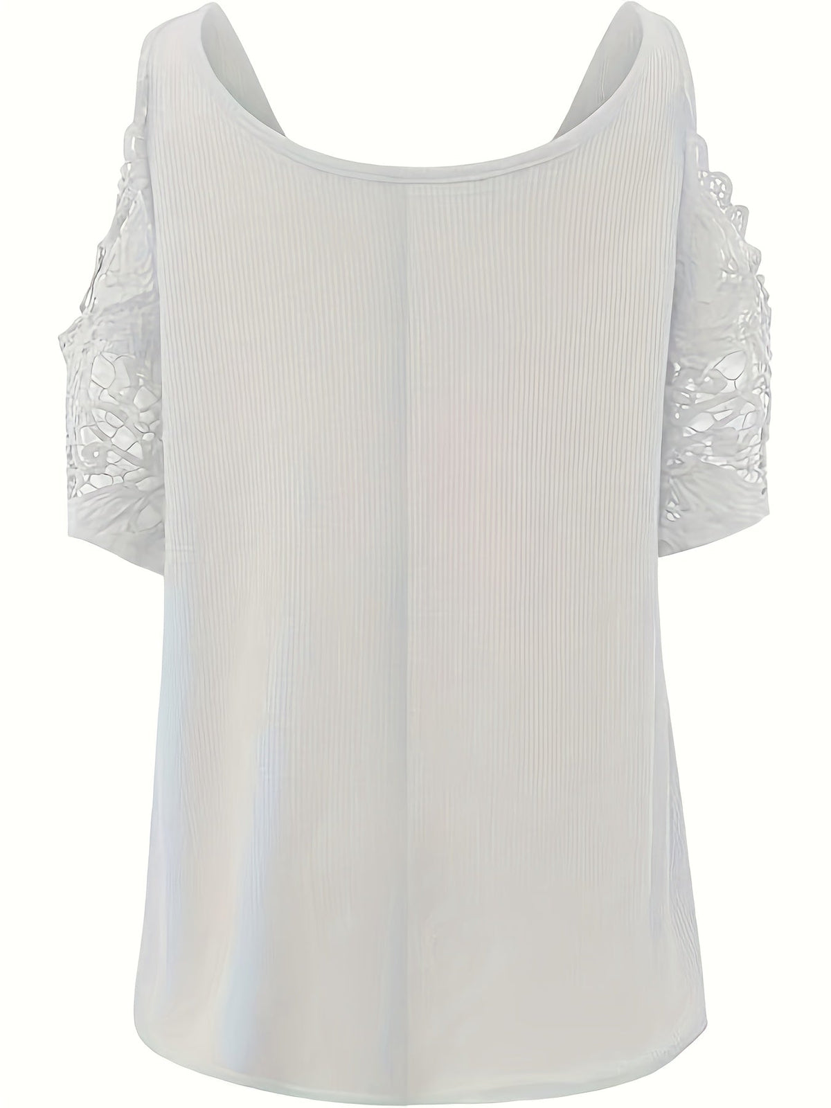 Cold Shoulder Zipper Top, V Neck Short Sleeve Lace Stitching T-Shirt
