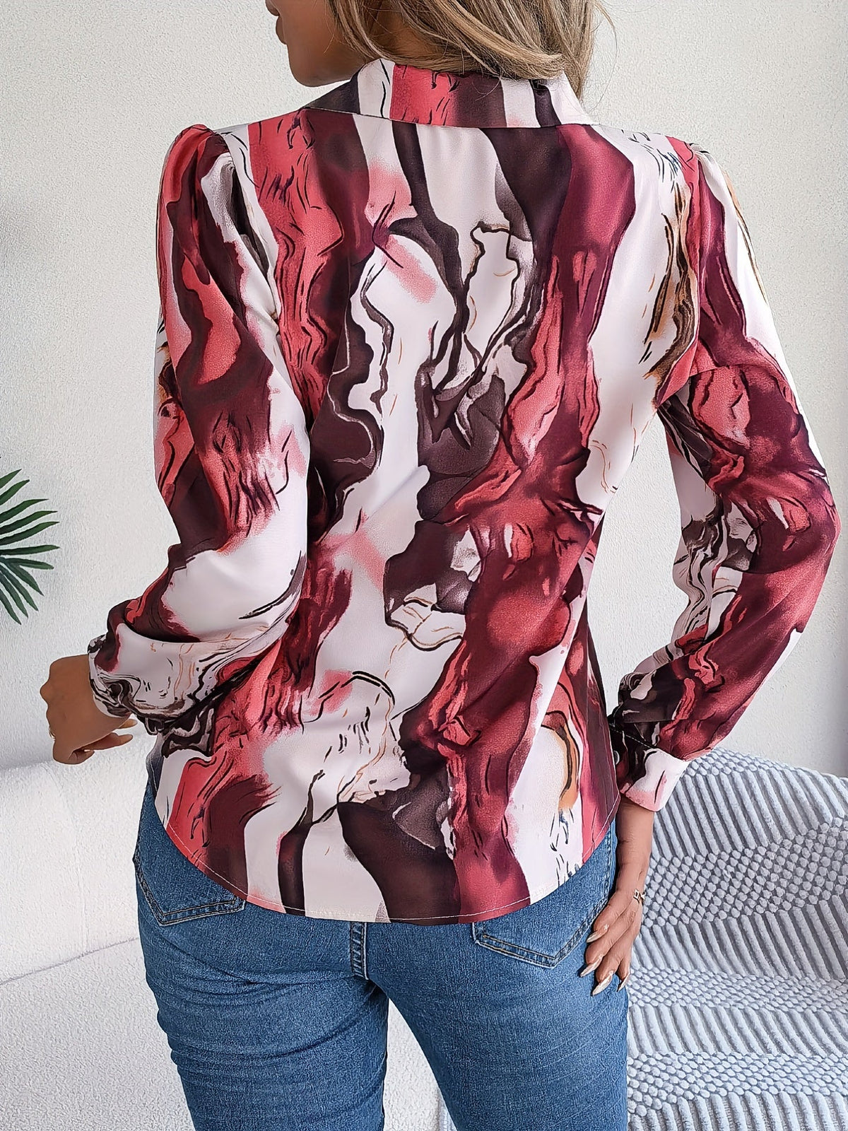 Graphic Print Button Front Shirt, Casual Long Sleeve Shirt