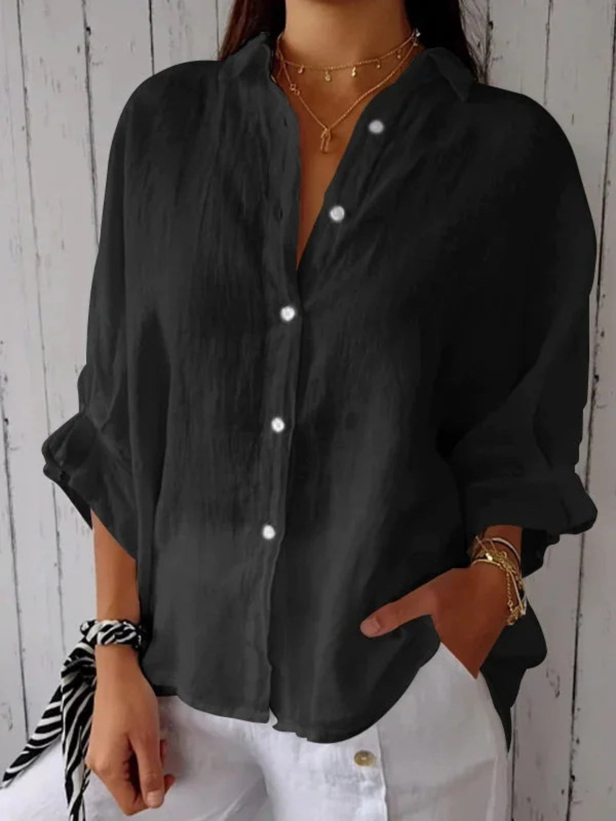 Cotton and Hemp Back Lace Design Shirt