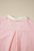 Light Pink Scallop Color Block Trim Puff Sleeve Mini Dress