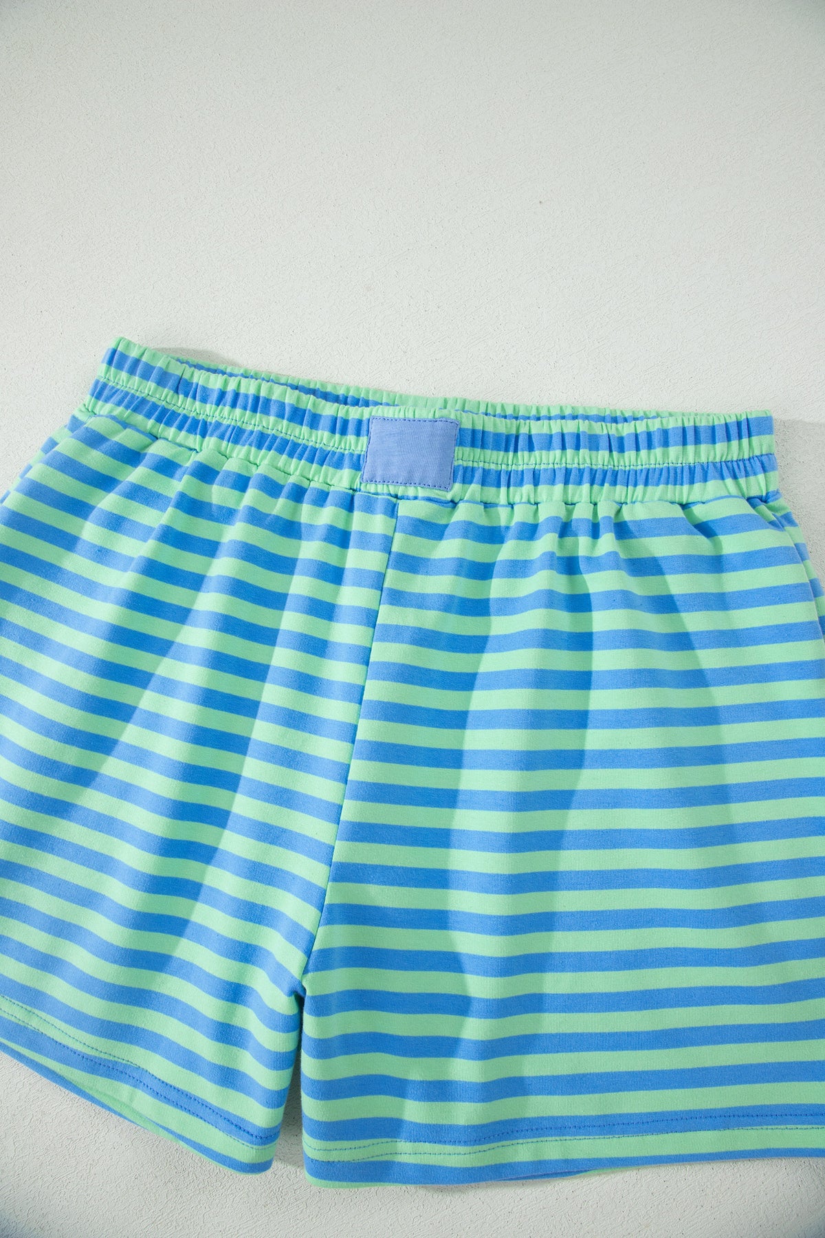 Green Stripe Striped Ribbed Cotton Two-Piece Pant Set with Chest Patch Detail