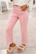 Pink Polka Dot Casual Slim Fit Jeans