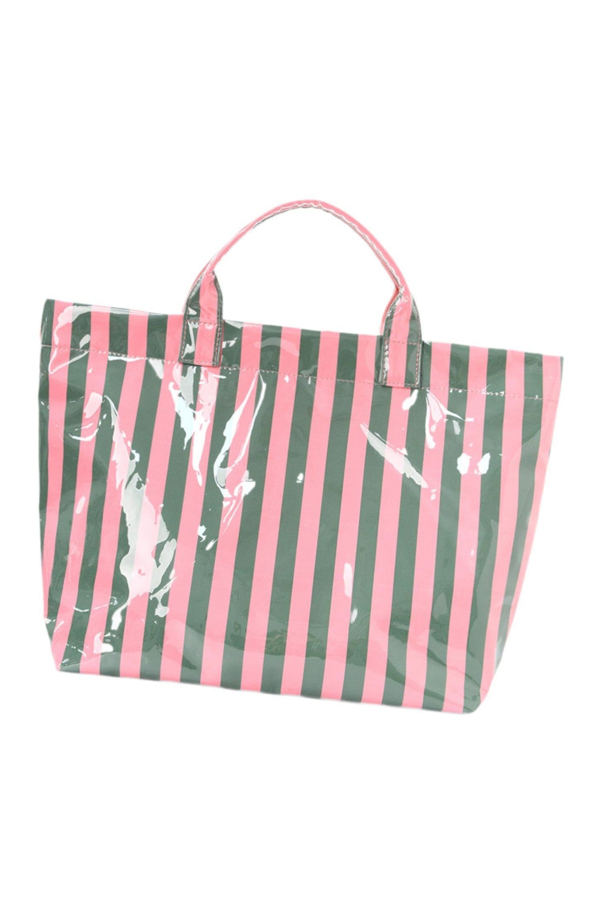 Blackish Green Glossy Striped Vinyl Large Tote Bag (Color Varied)