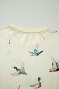 Beige Mallard Duck Print Oversized Tee Drawstring Short Set