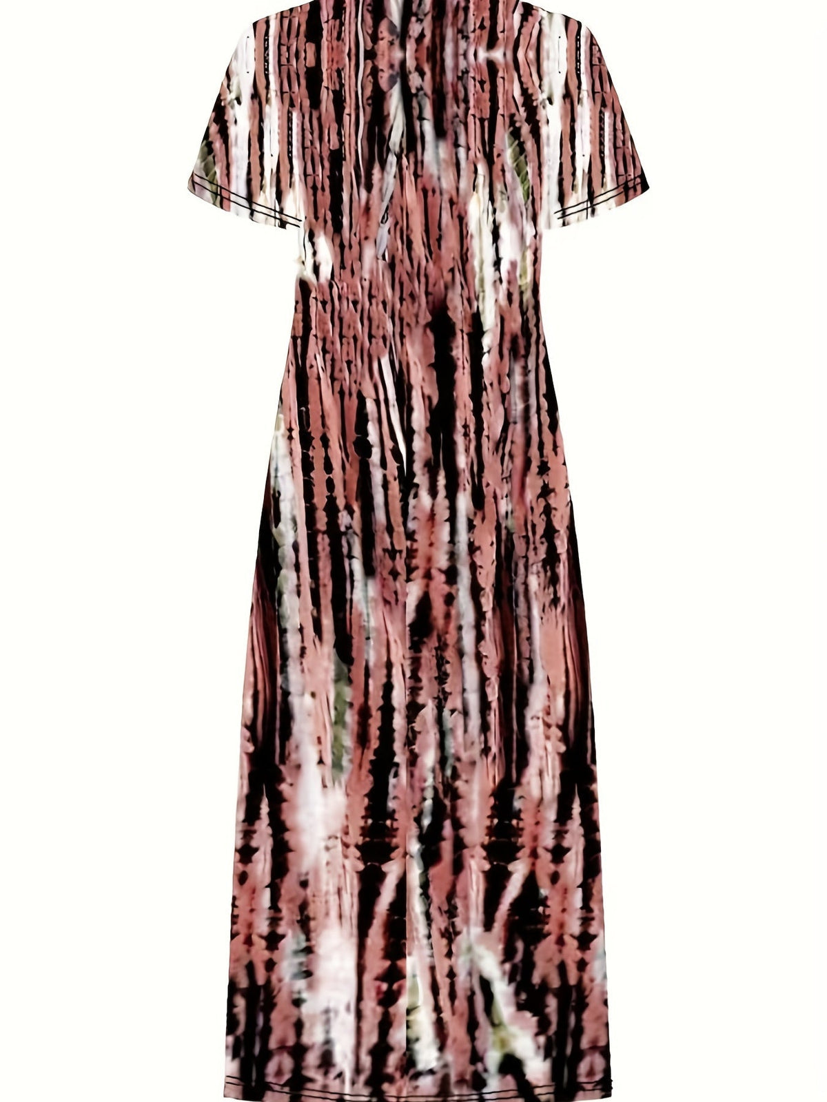 Tie Dye Striped Dress, Casual Crew Neck Short Sleeve Ankle Dress