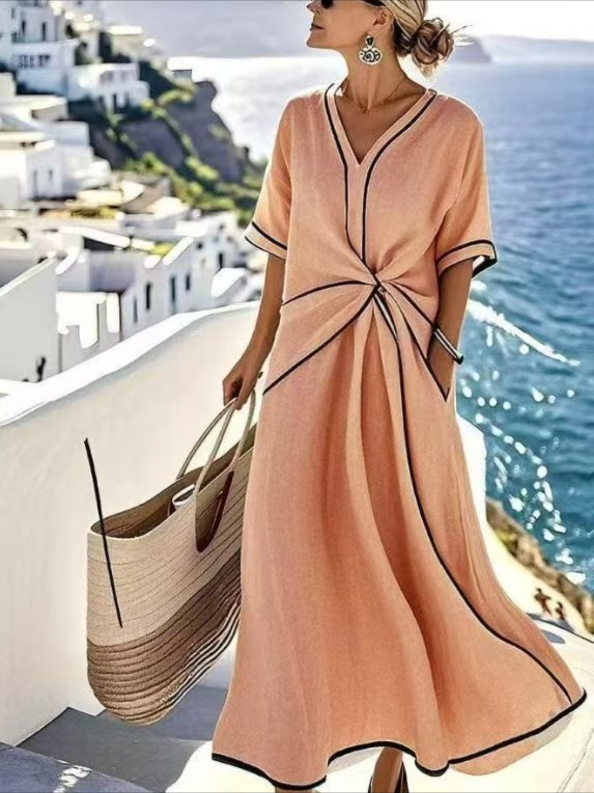V Neck Loose-fitting Long Elegant and Sophisticated Dress