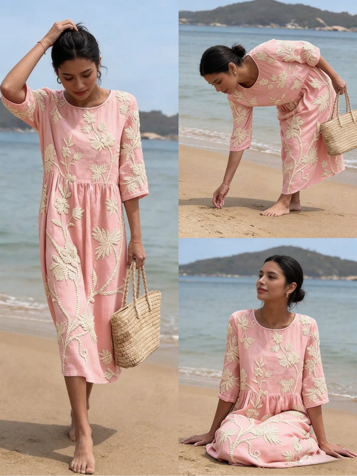 Casual Round Neck Mid Sleeve Printed Dress