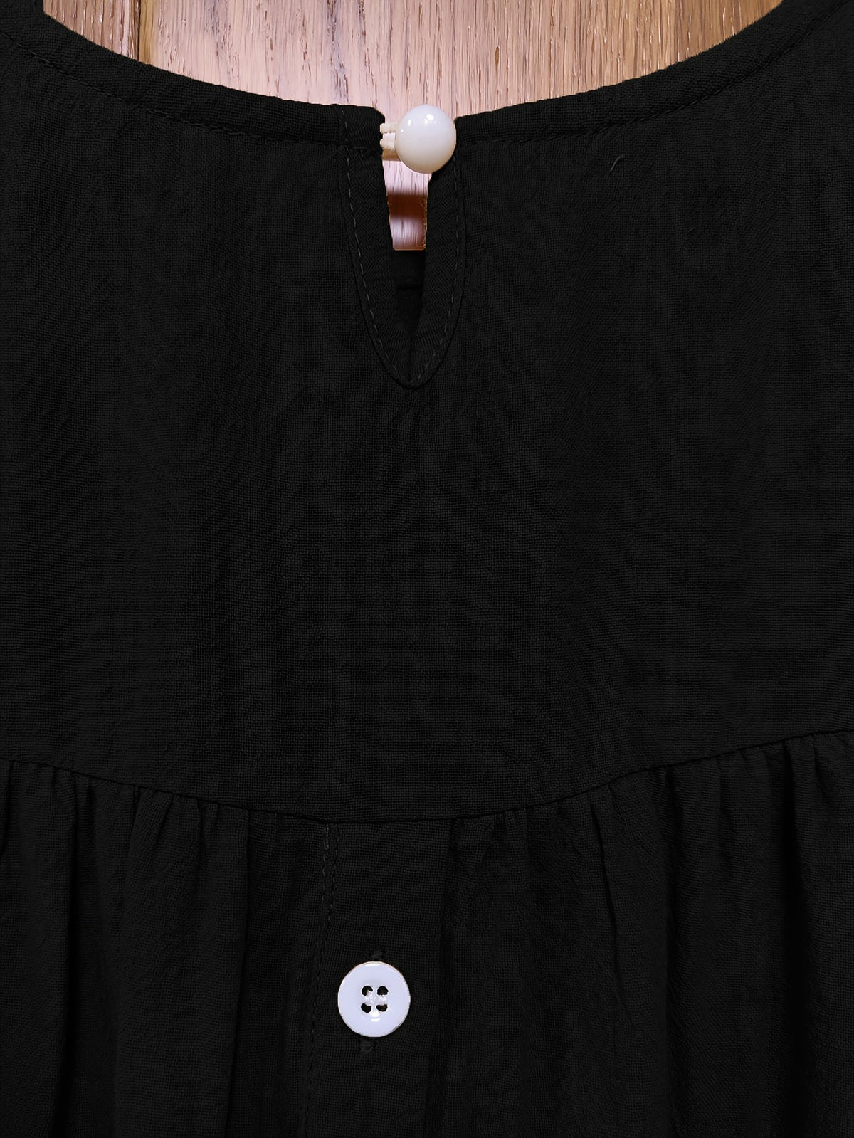 Solid Button Back Ruffled Trim Blouse, Casual Short Sleeve Blouse
