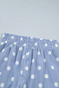 Sky Blue Polka Dot Print Shirred High Waist Casual Shorts