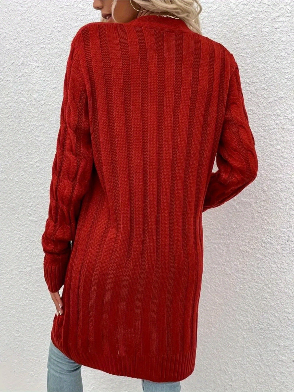Elegant Long Nylon Soft Warm V-Neck Long Sleeves Sweater with Button Front