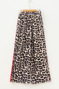 Red Contrast Detail Tie Waist Leopard Print Casual Pants
