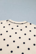 White Polka Dot Short Sleeve Loose Top Drawstring Shorts Set