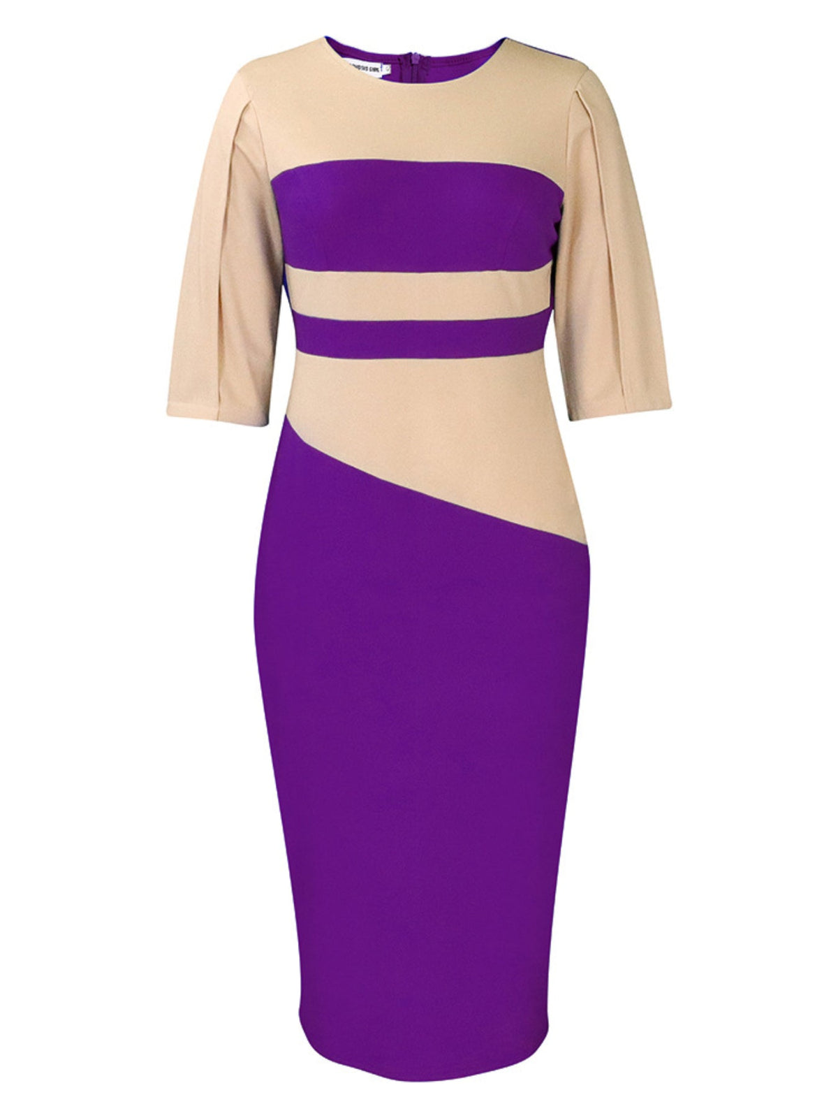 Color Block Simple Dress, Casual Crew Beck Bodycon Midi Dress