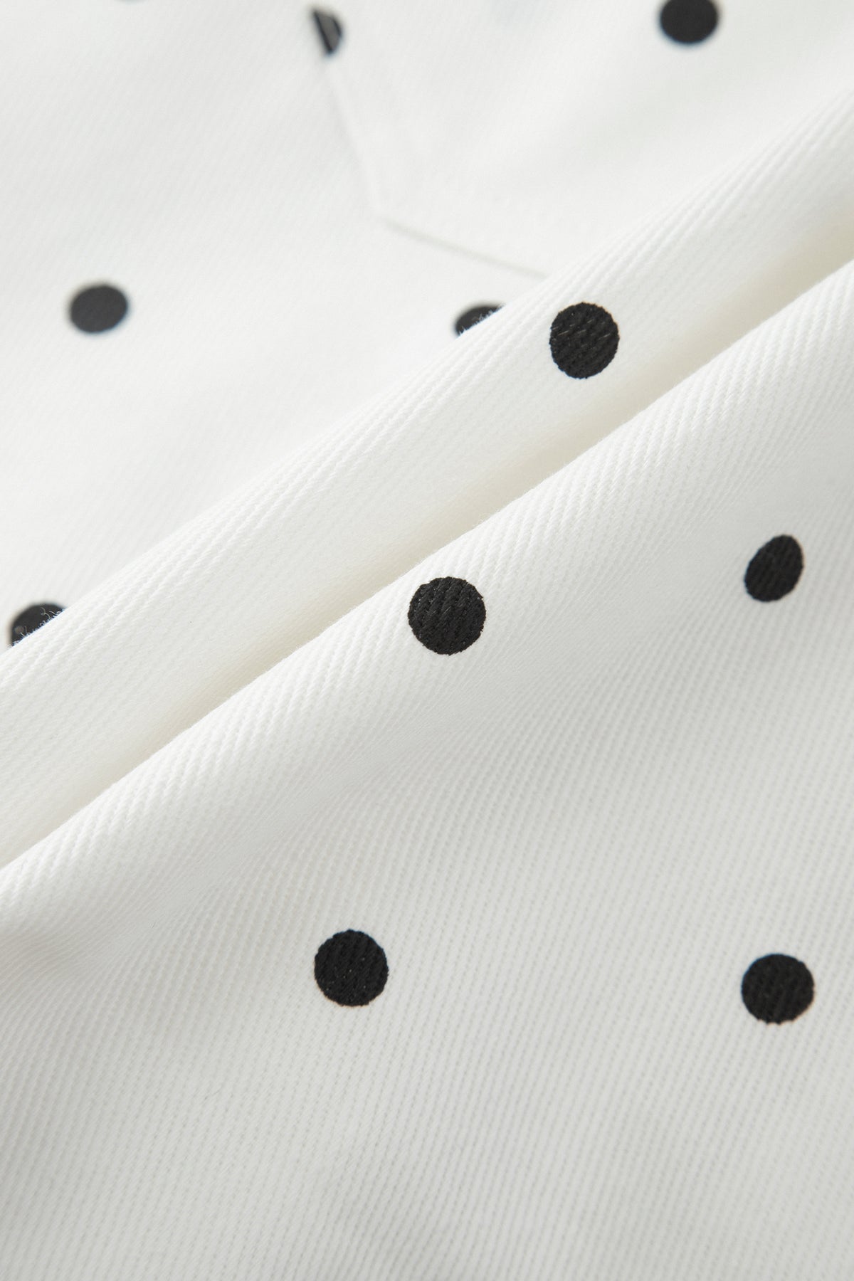 White Polka Dot Print Embroidered Scallop Hem Shorts
