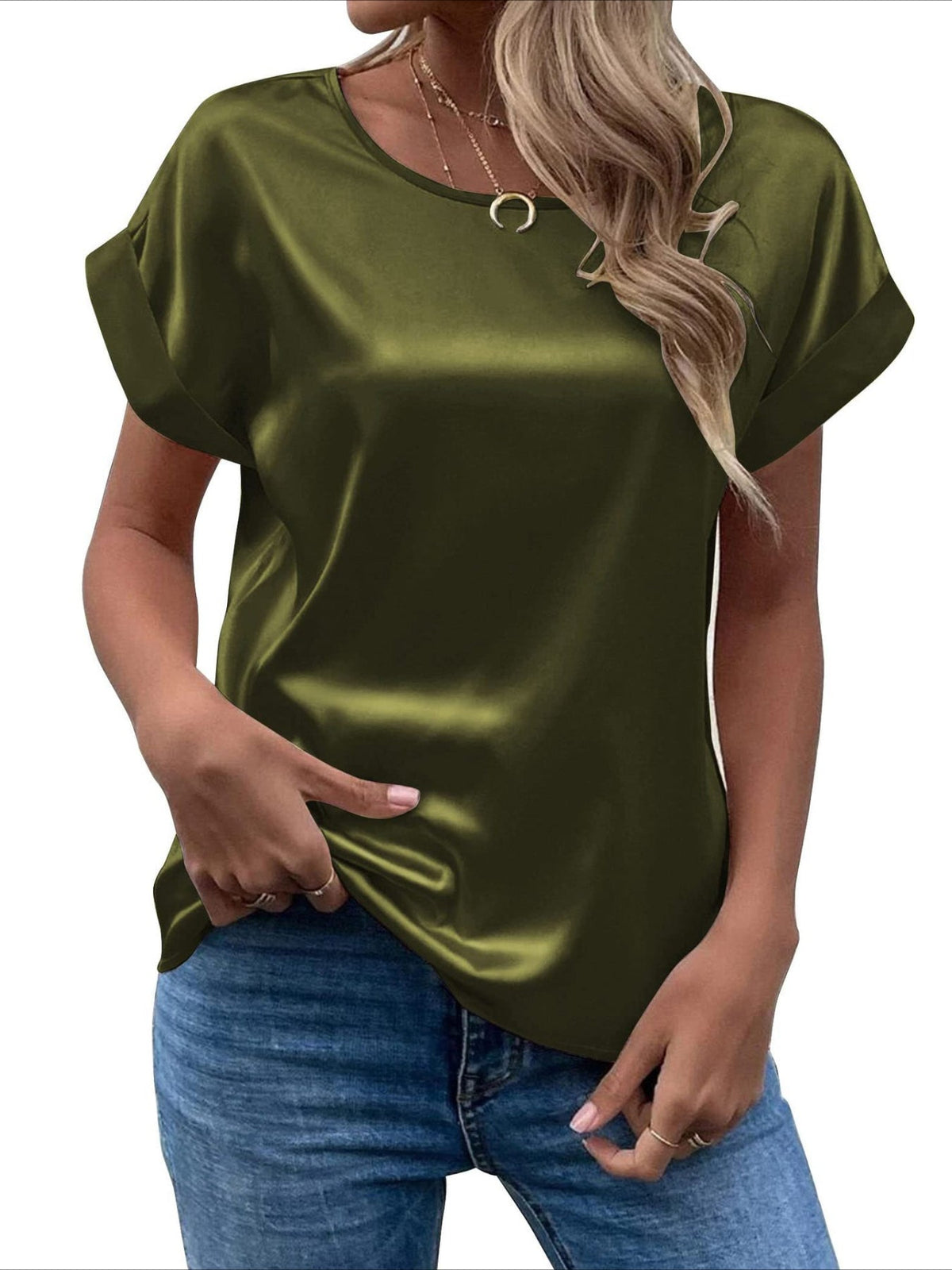 Elegant Loose Versatile Chic T-Shirt, Short Sleeve Crew Neck Top