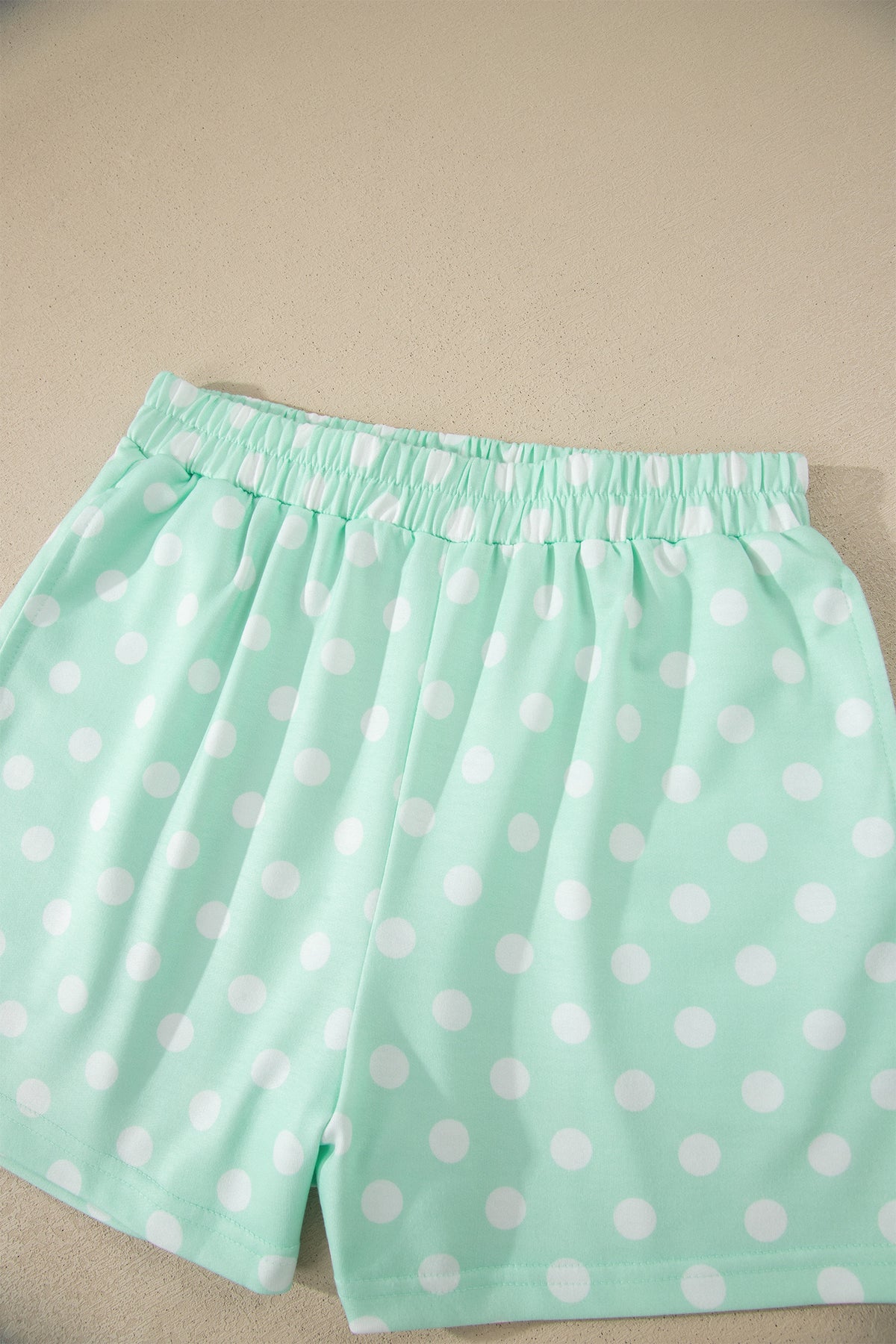 Green Polka Dot Print Color Block Trim Mock Neck Short Set