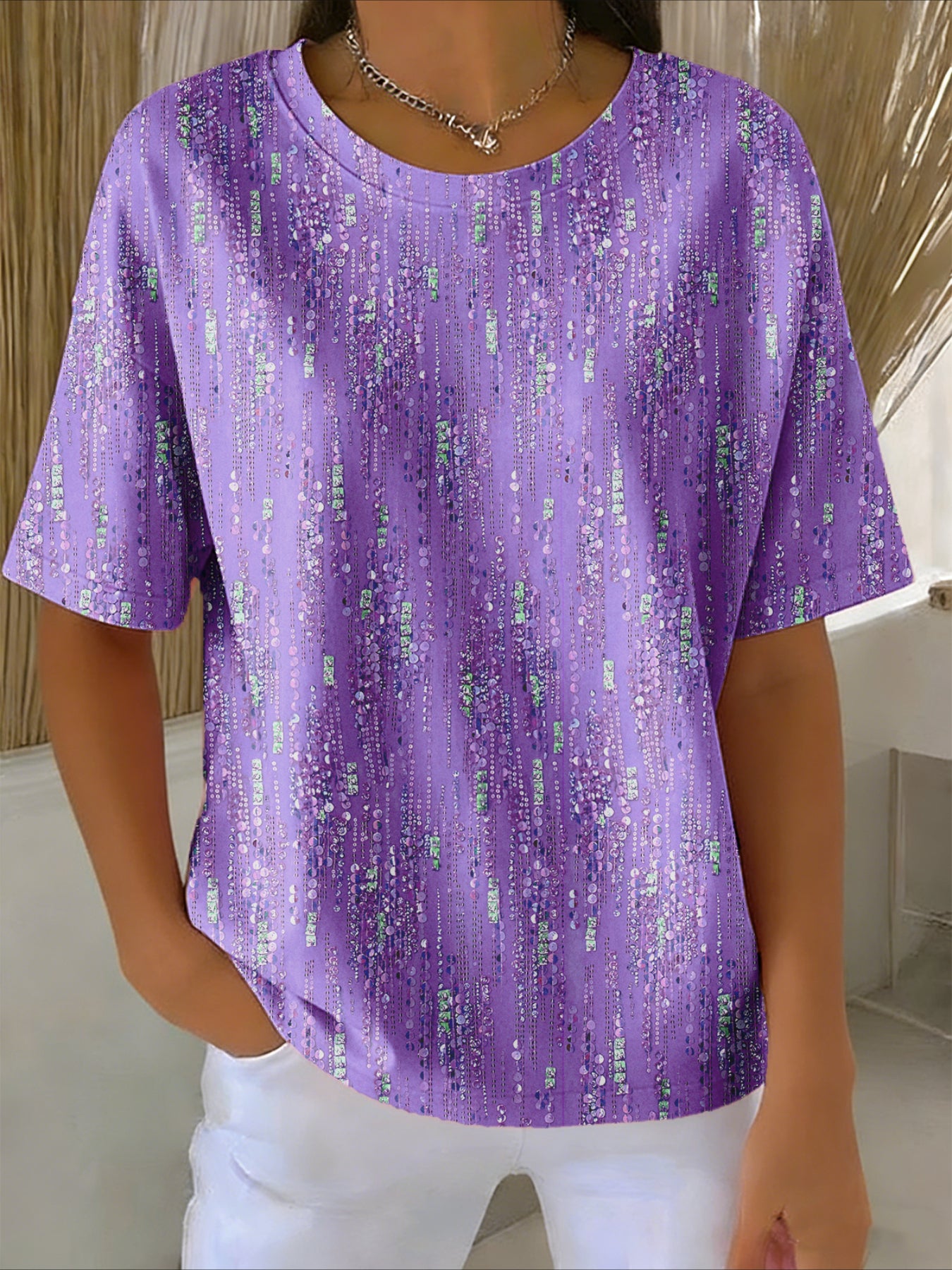 Regular Short Sleeve Round Neck Fit Casual Abstract T-Shirt