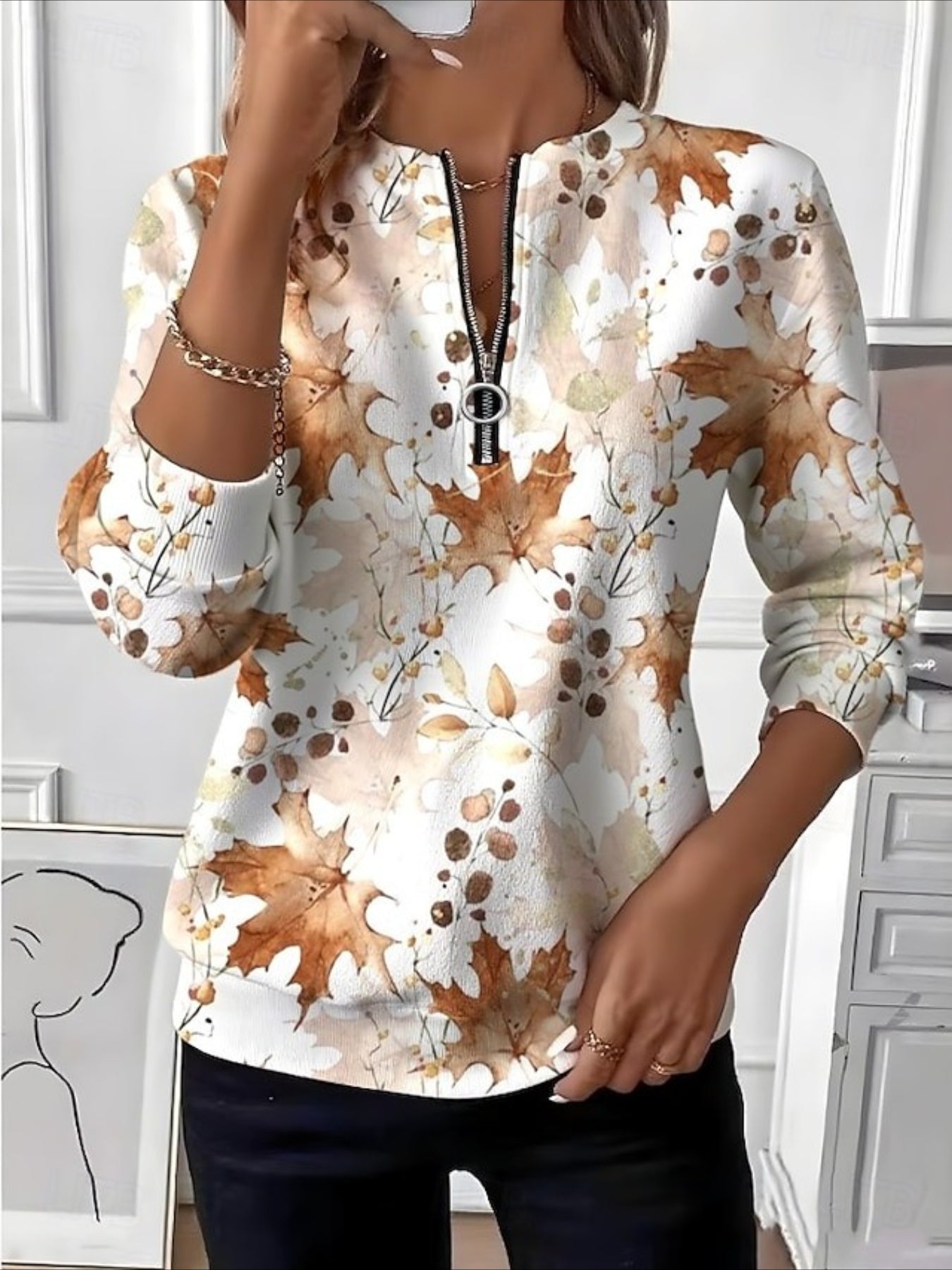 Graphic Design Long Sleeve Center Front Zip Sweatshirt