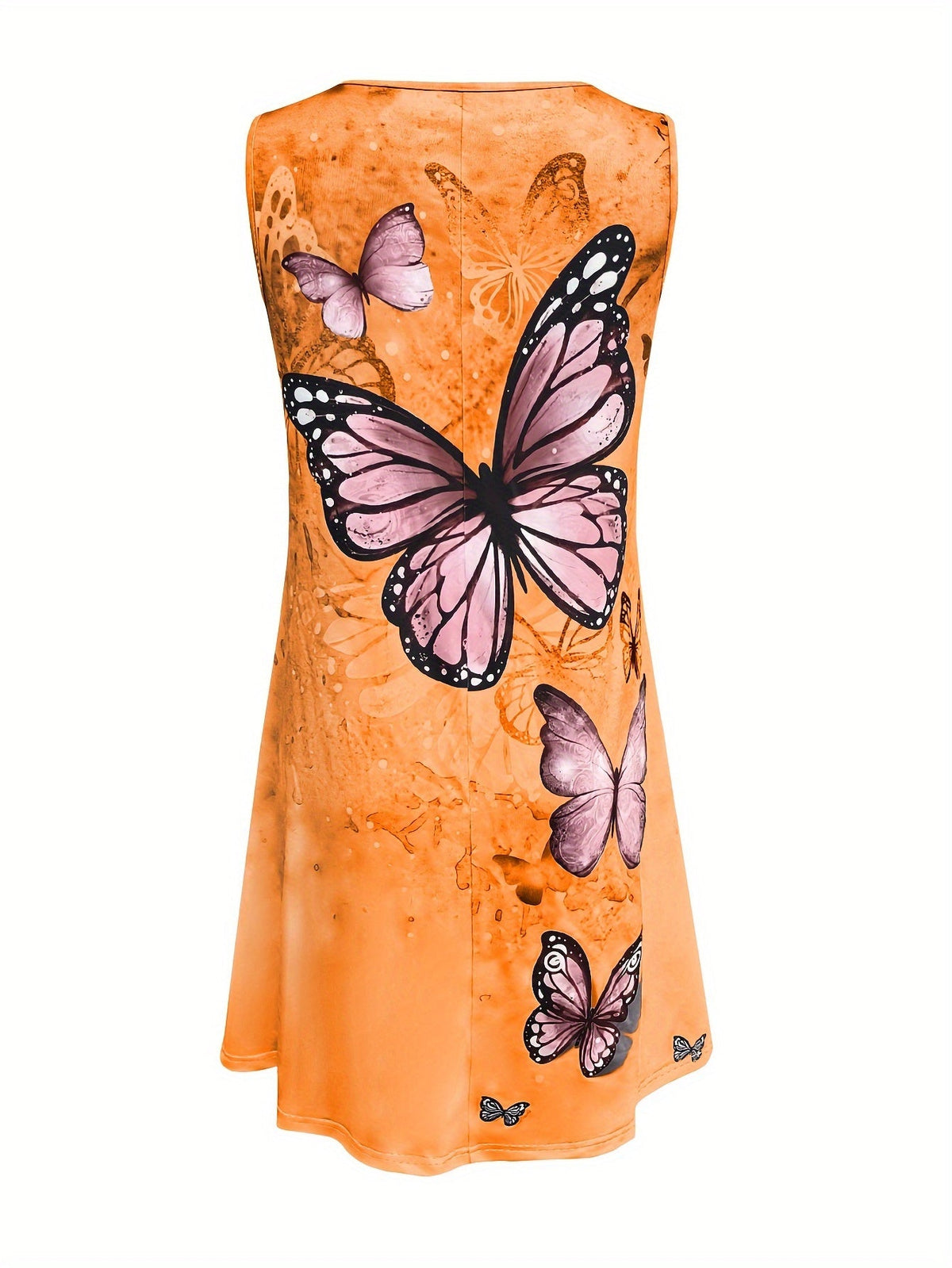 Summer Women's Fashion Butterfly Print Sleeveless Vest Dress Round Neck Casual Dress
