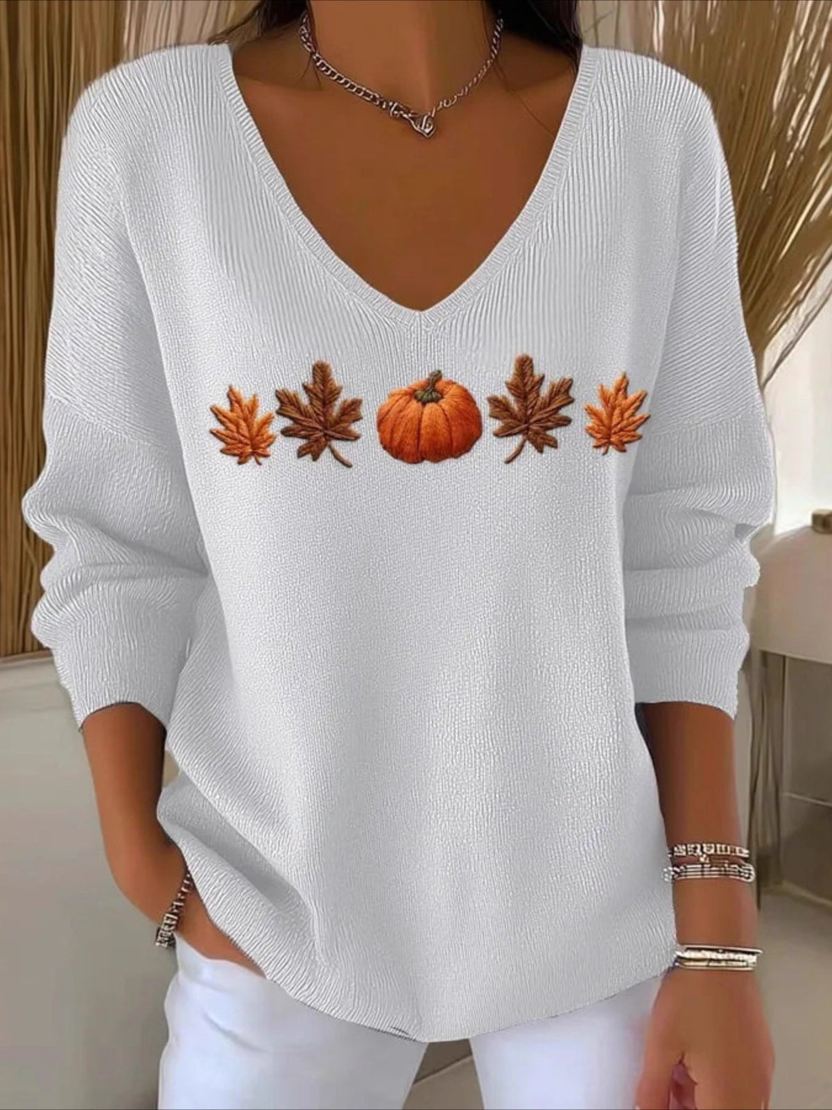 Women Floral Long Sleeve Comfy Casual Sweater Tee