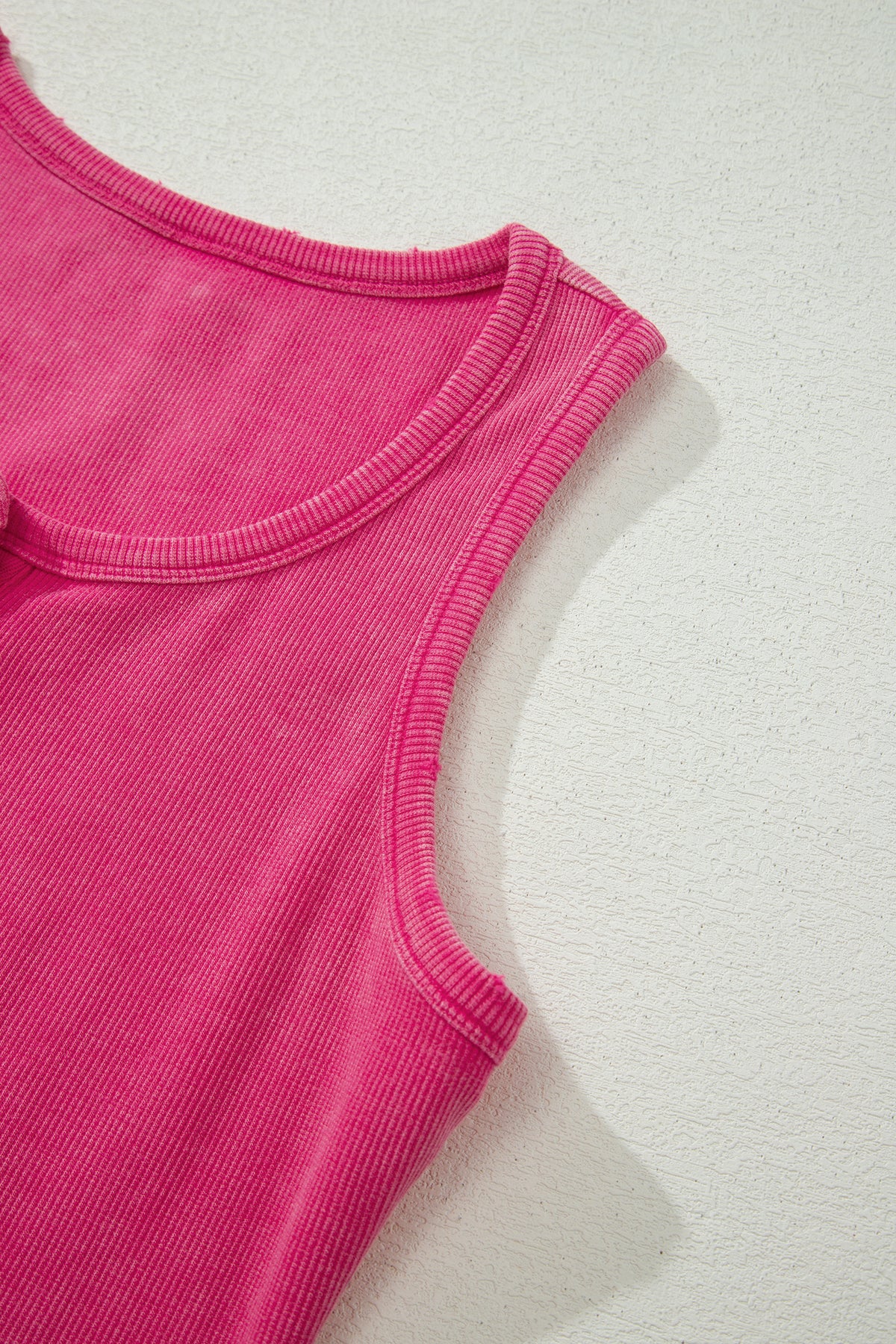 Bright Pink Vintage Distressed Ribbed Mineral Wash Tank Top