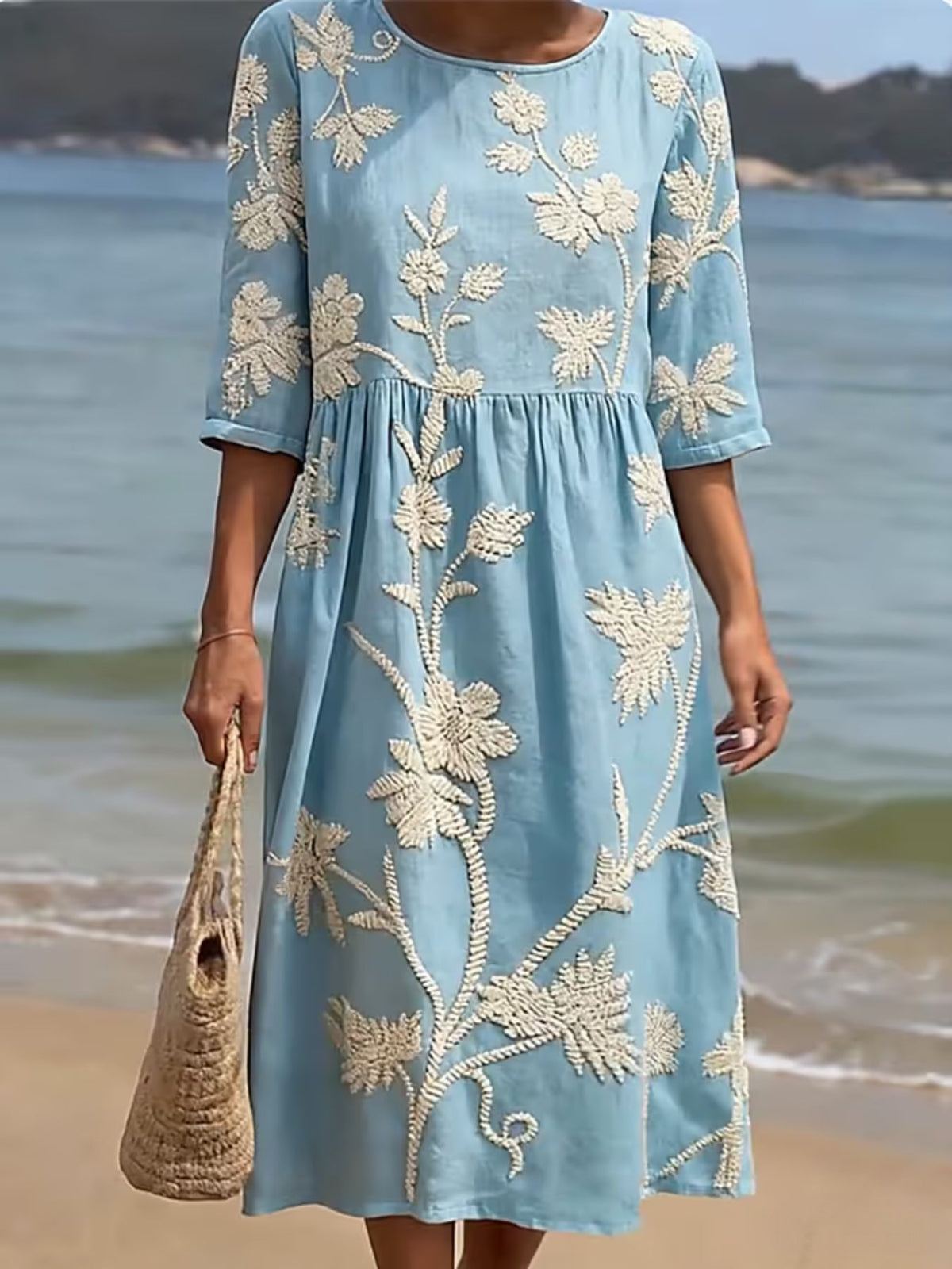 Casual Round Neck Mid Sleeve Printed Dress