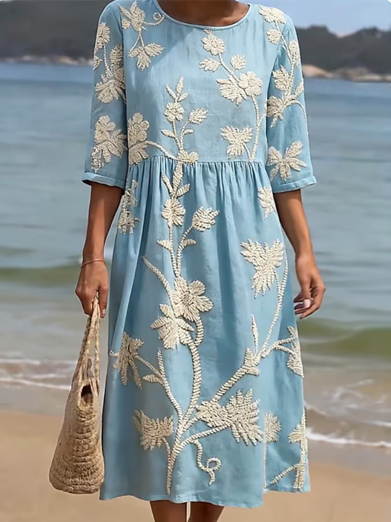 Casual Round Neck Mid Sleeve Printed Dress
