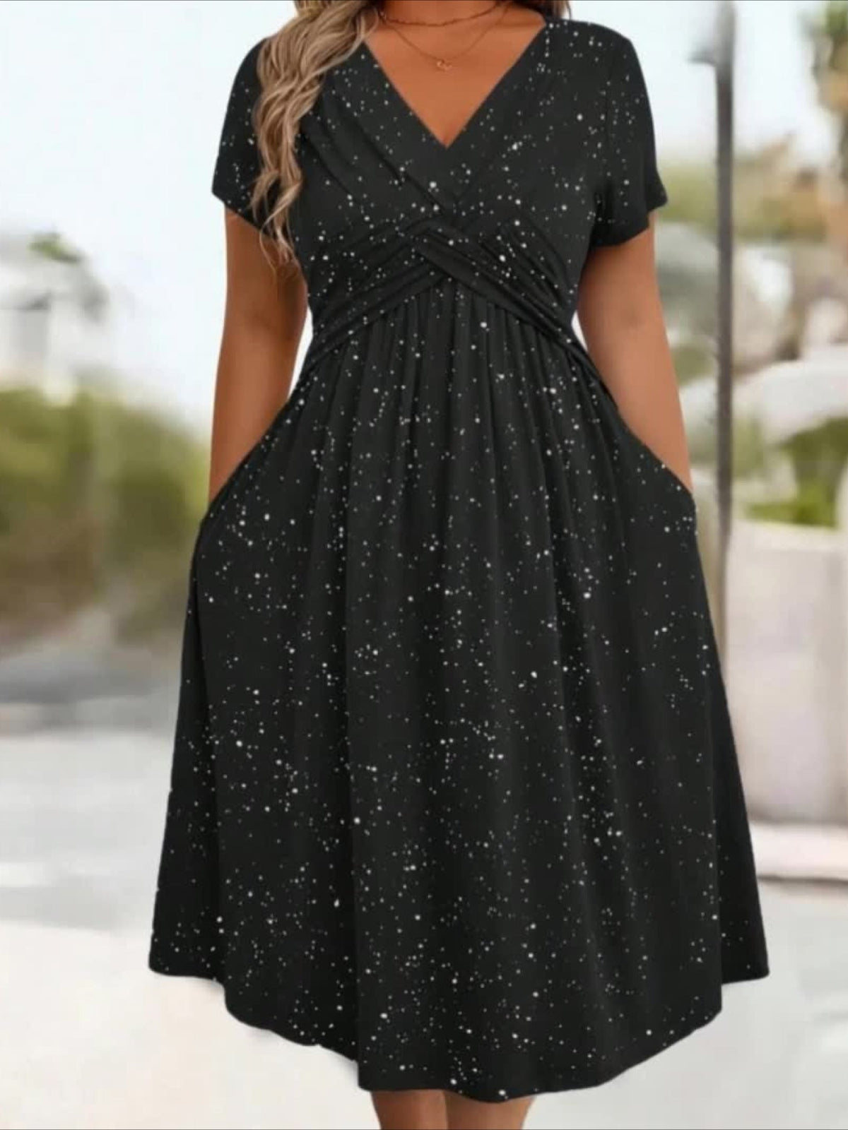 Elegant V-Neck Flattering Fit with Pocket Dress