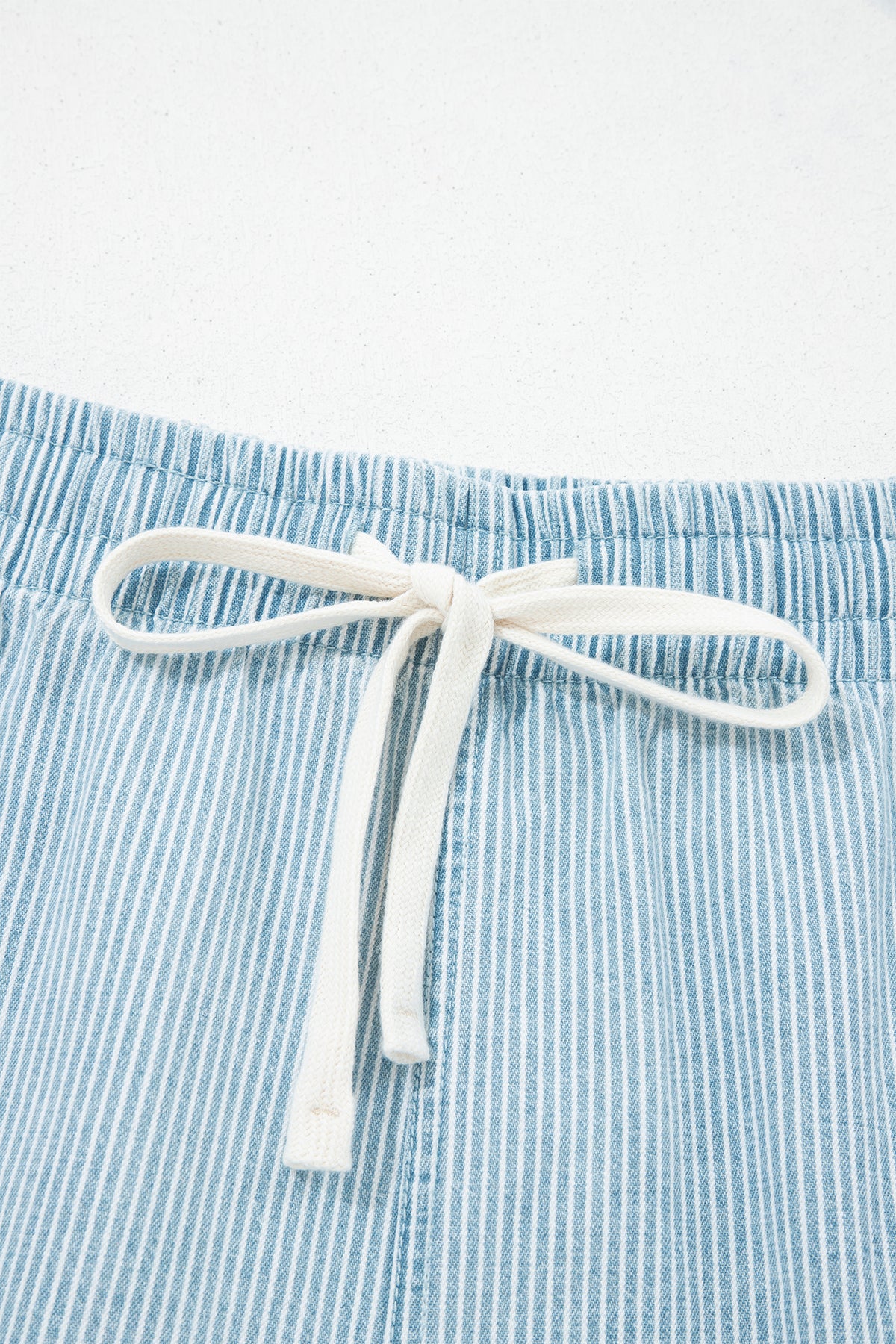 Sky Blue Stripe Plus Size Contrast Drawstring Elastic Waist Denim Shorts