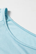Light Blue Ruffled Short Sleeve Plus Size Casual Blouse