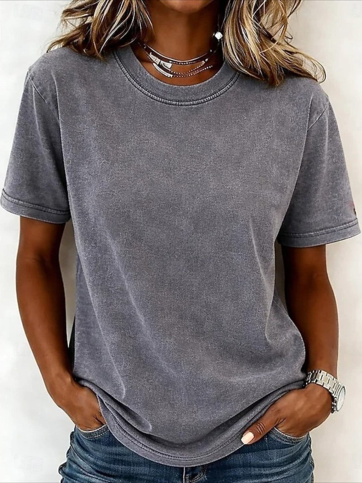 Solid Color Crew Neck Short Sleeve Daily Going Out Casual T-Shirt