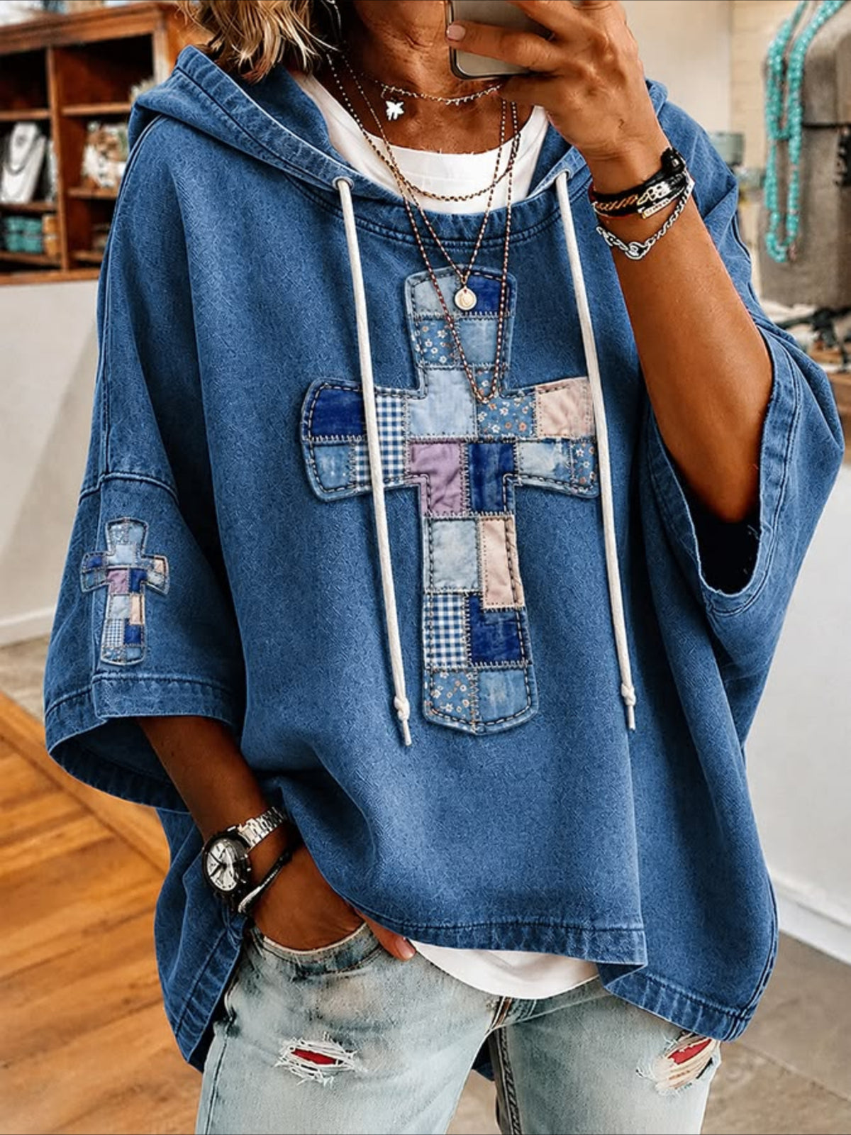 Casual Printing Half Sleeve Hoodie