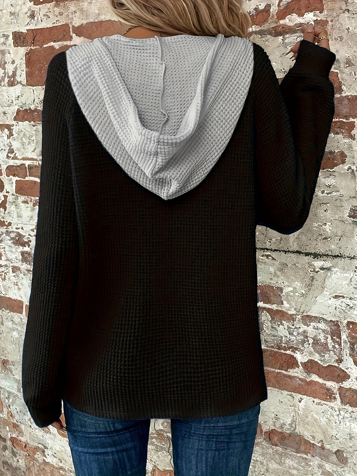 Casual Hoodie Sweatshirt | Women's Semi-Sheer, Solid Knit | Stretch Fit with Button Detail | Easy-Care
