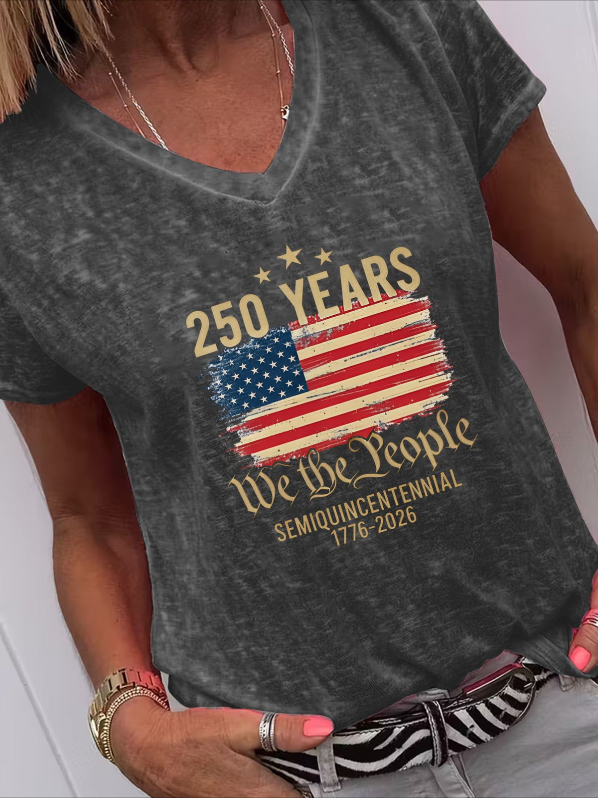 Casual American Flag Print V Neck Short Sleeve T-Shirt